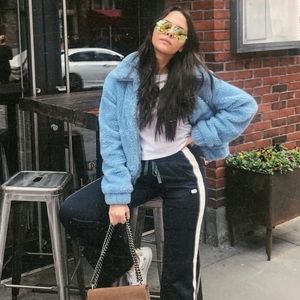 Urban Outfitters Cropped Blue Teddy Jacket